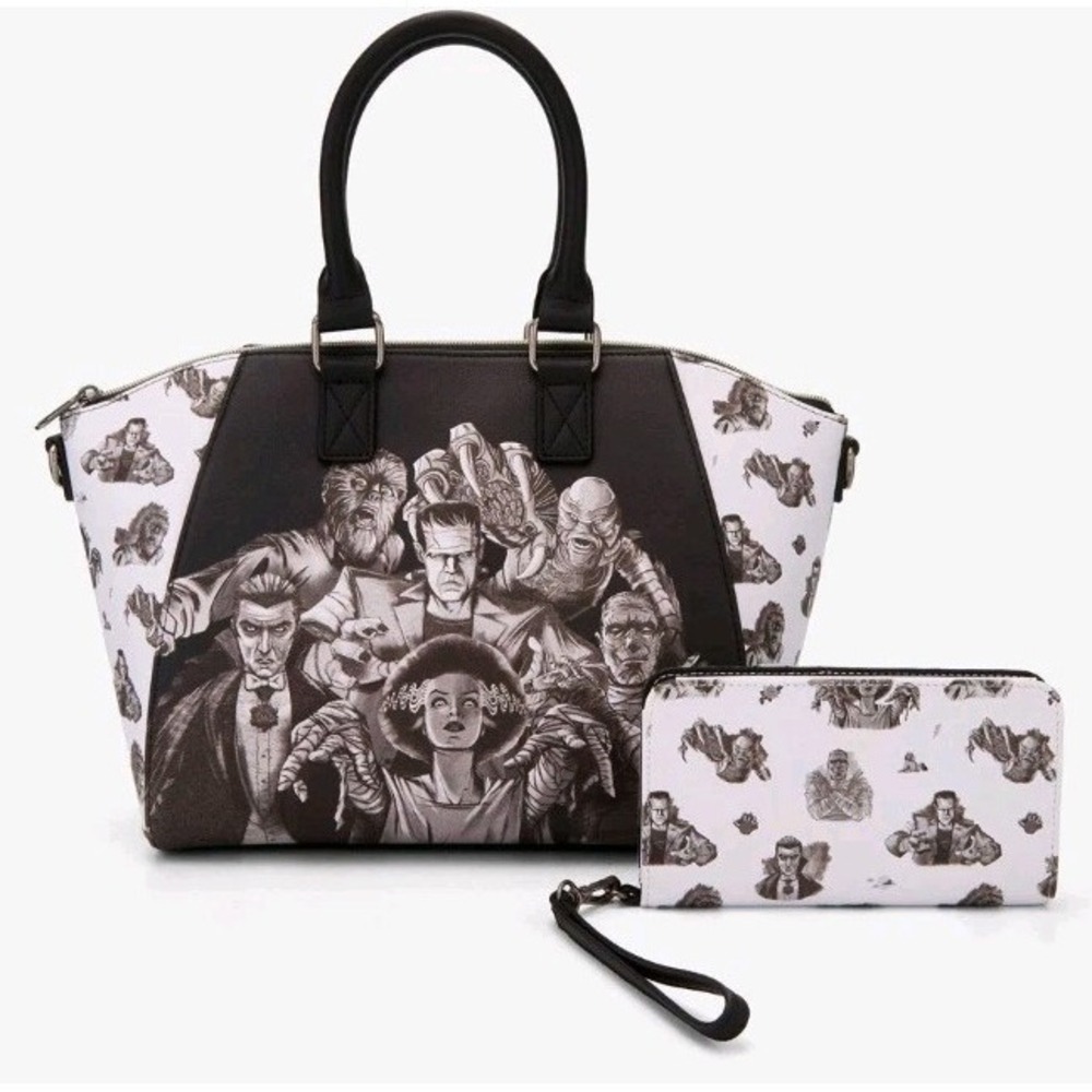 Loungefly UNIVERSAL Studios MONSTERS Satchel Crossbody Bag & Tech WALLET SET